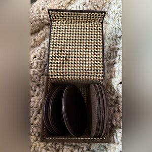 Elegant Brown Leather Coaster Set by Cutter & Buck